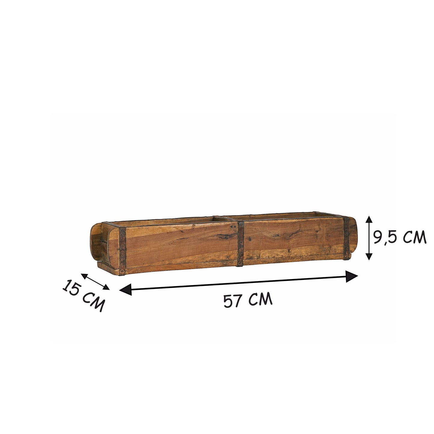 BigDean Alte Ziegelform 57x15x9,5 cm - Zweikammer - Vintage Holzkiste mit Metallbeschlägen - Echte, benutzte Form aus Indien aus Altholz gefertigt - Jedes Stück ein Unikat