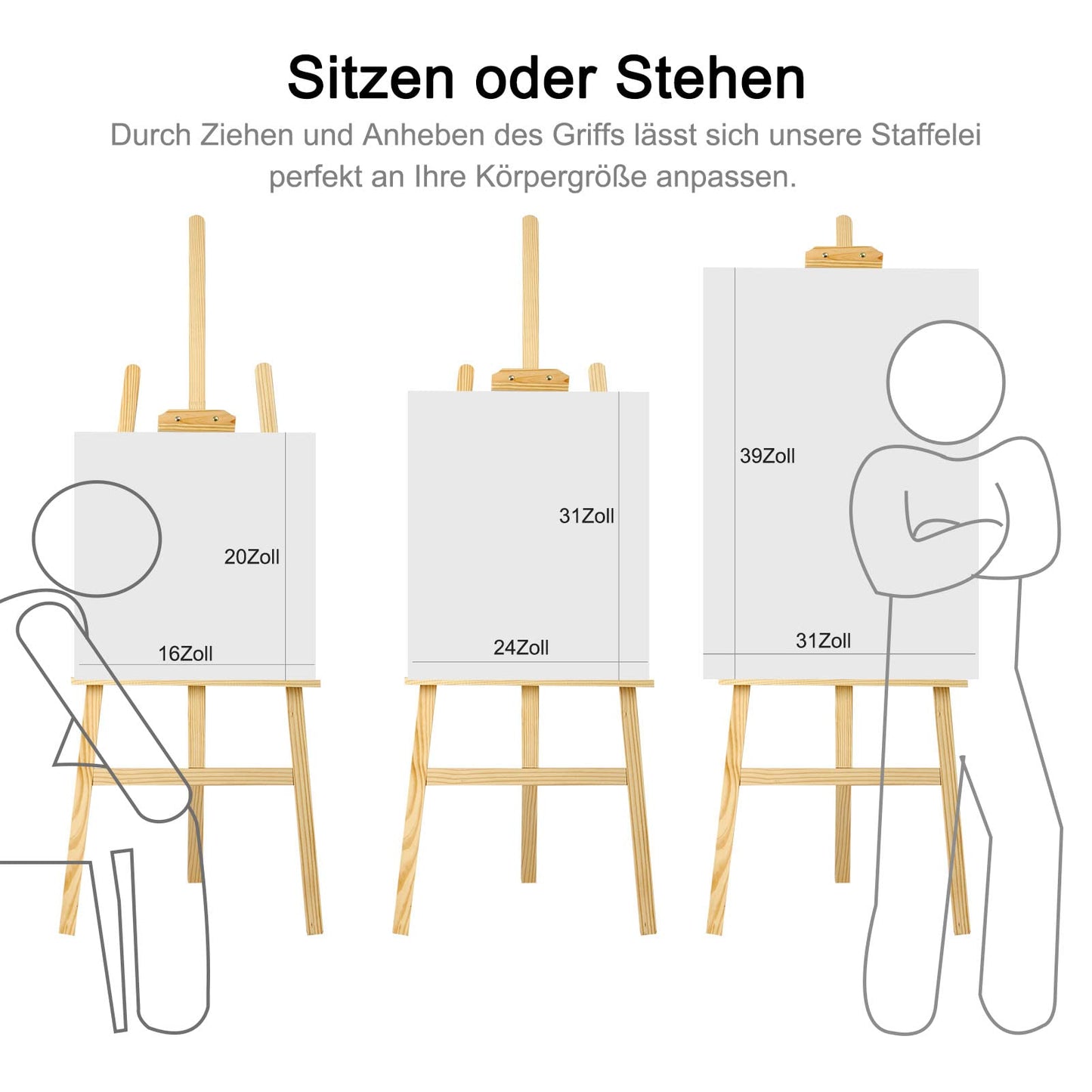 MorNon Staffelei aus Holz Groß Atelierstaffelei Verstellbare Standstaffelei Feldstaffelei Holzstaffelei Leinwand Ständer für Kinder und Erwachsene