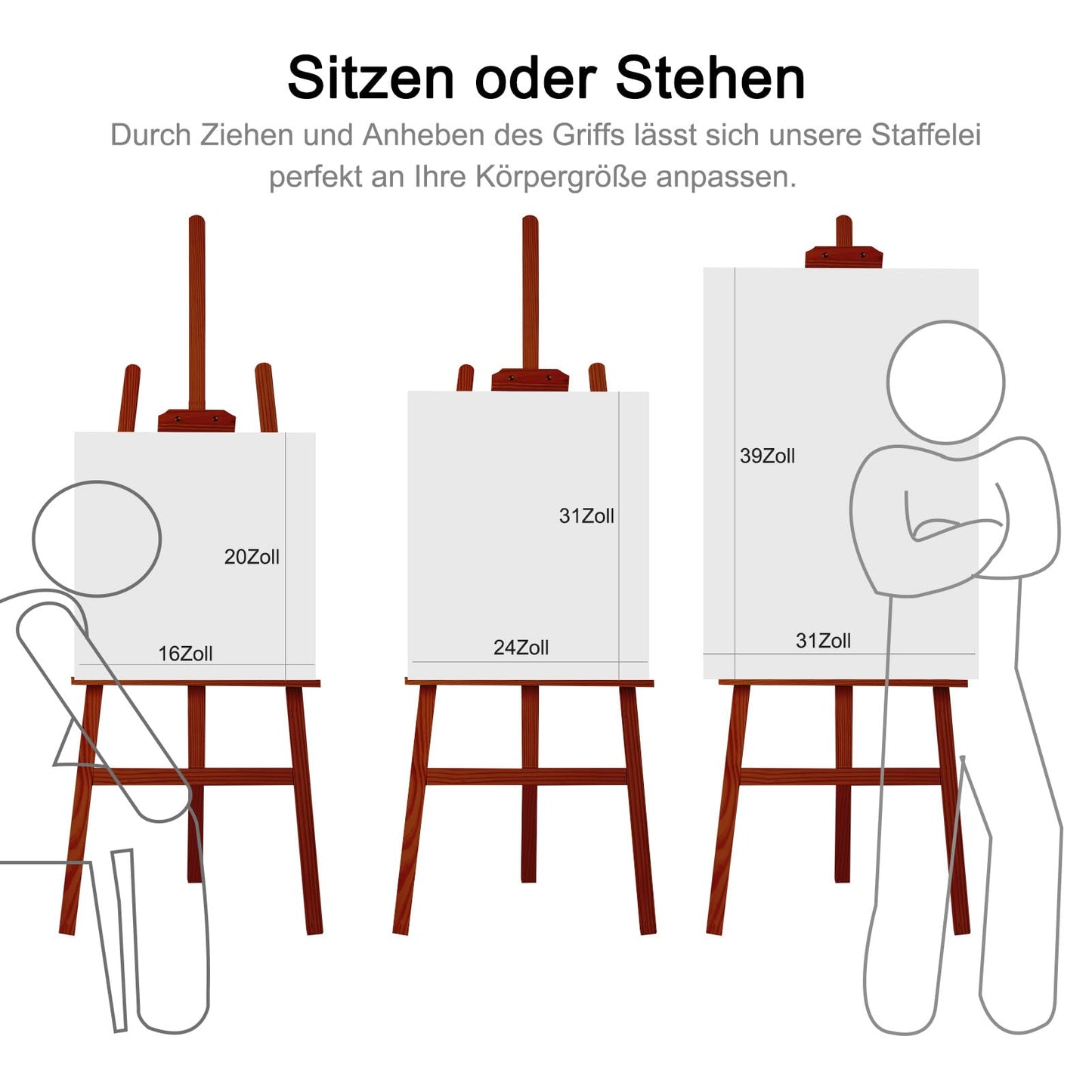 MorNon Staffelei aus Holz groß Atelierstaffelei verstellbare Standstaffelei Feldstaffelei Holzstaffelei Leinwand Ständer für Kinder und Erwachsene - Tiefrot