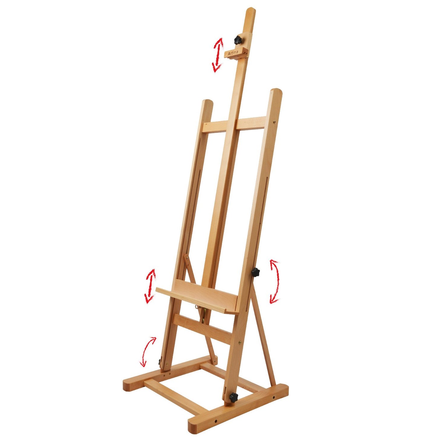 Artina Atelierstaffelei Siena Staffelei - Massive Holzstaffelei aus geöltem Buchenholz für Leinwände bis 125 cm - klappbare & höhenverstellbare Malerstaffelei Leinwand Staffelei