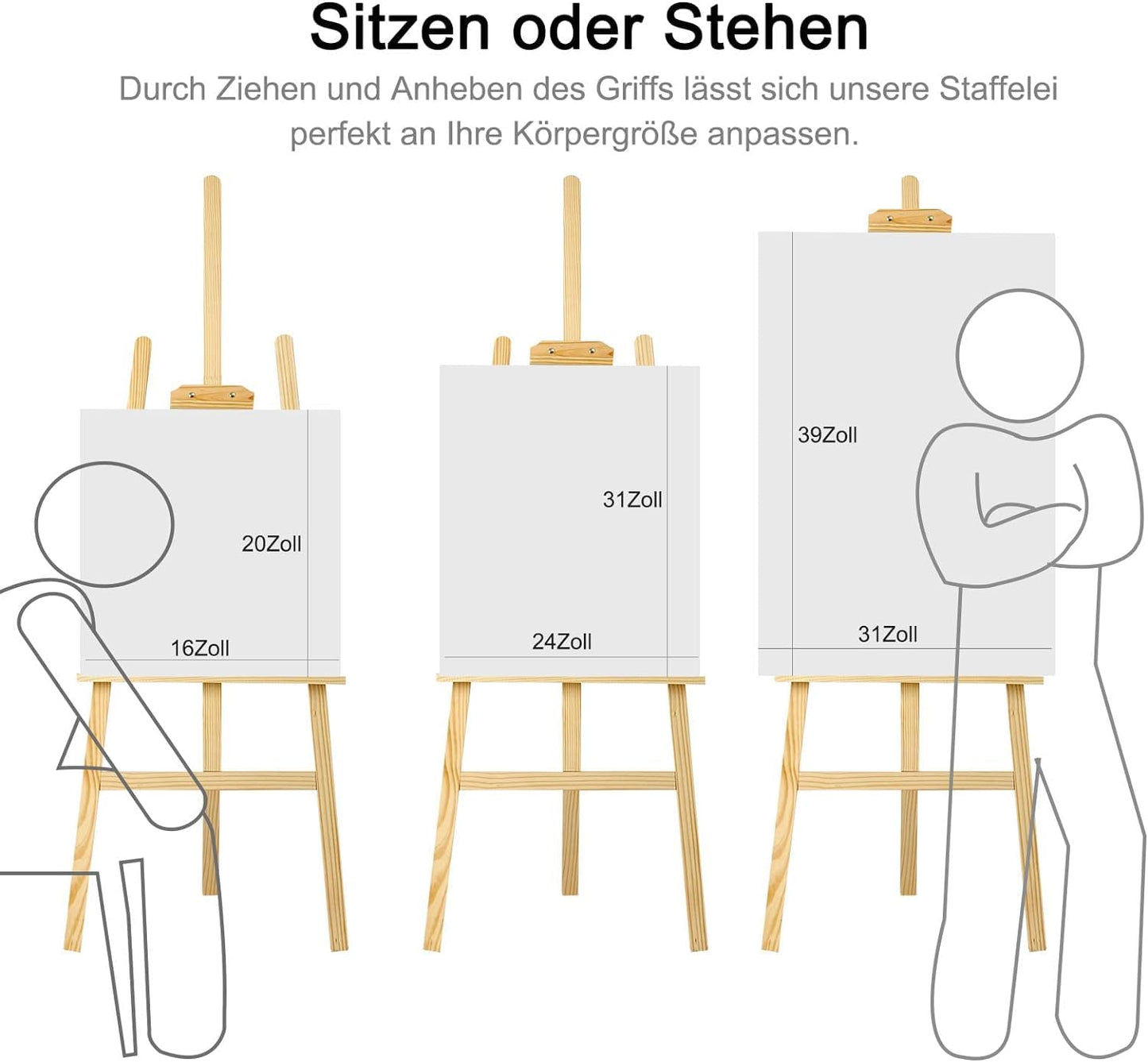 MorNon 2Stk Staffelei aus Holz Groß Atelierstaffelei Verstellbare Standstaffelei Feldstaffelei Holzstaffelei Leinwand Ständer für Kinder und Erwachsene