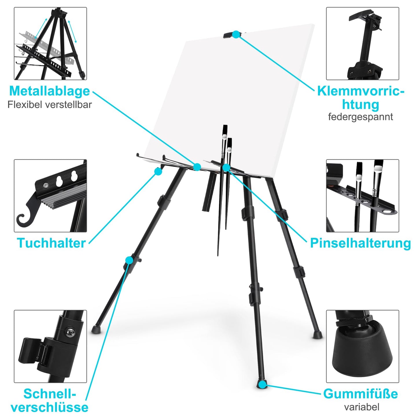 MorNon Aluminium Staffelei 50-167cm, Atelierstaffelei Verstellbare Standstaffelei Feldstaffelei, Mit Tasche Für Leinwand Poster Hochzeit Skizzieren Male
