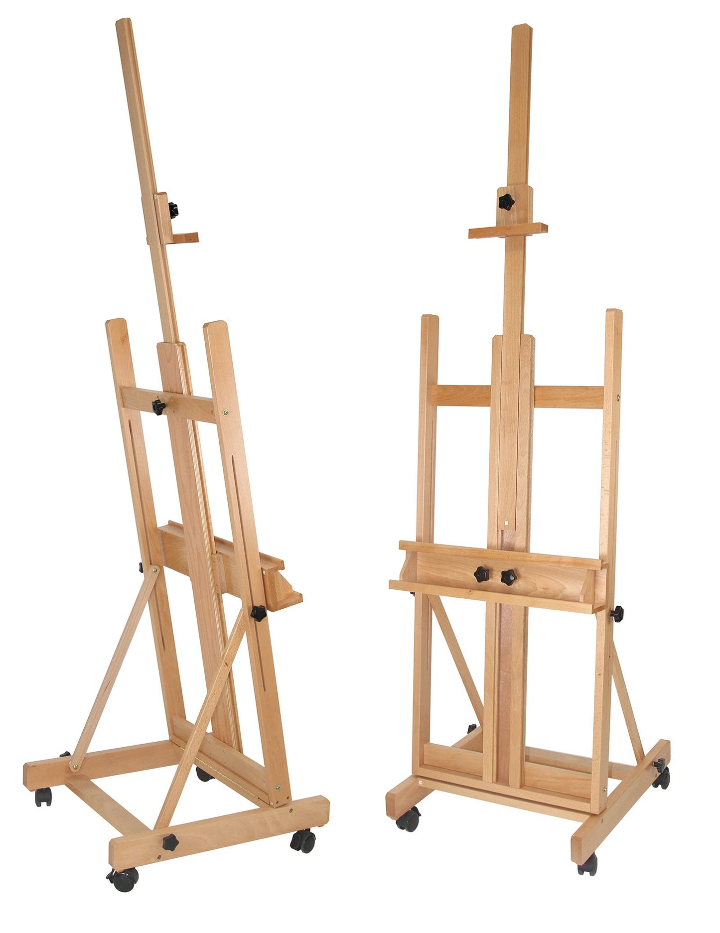Paintersisters® Studio Staffelei 147 - für Keilrahmen bis 200 cm, mit großer Ablage für Malutensilien, Atelierstaffelei aus Buchenholz FSC®, Holzstaffelei