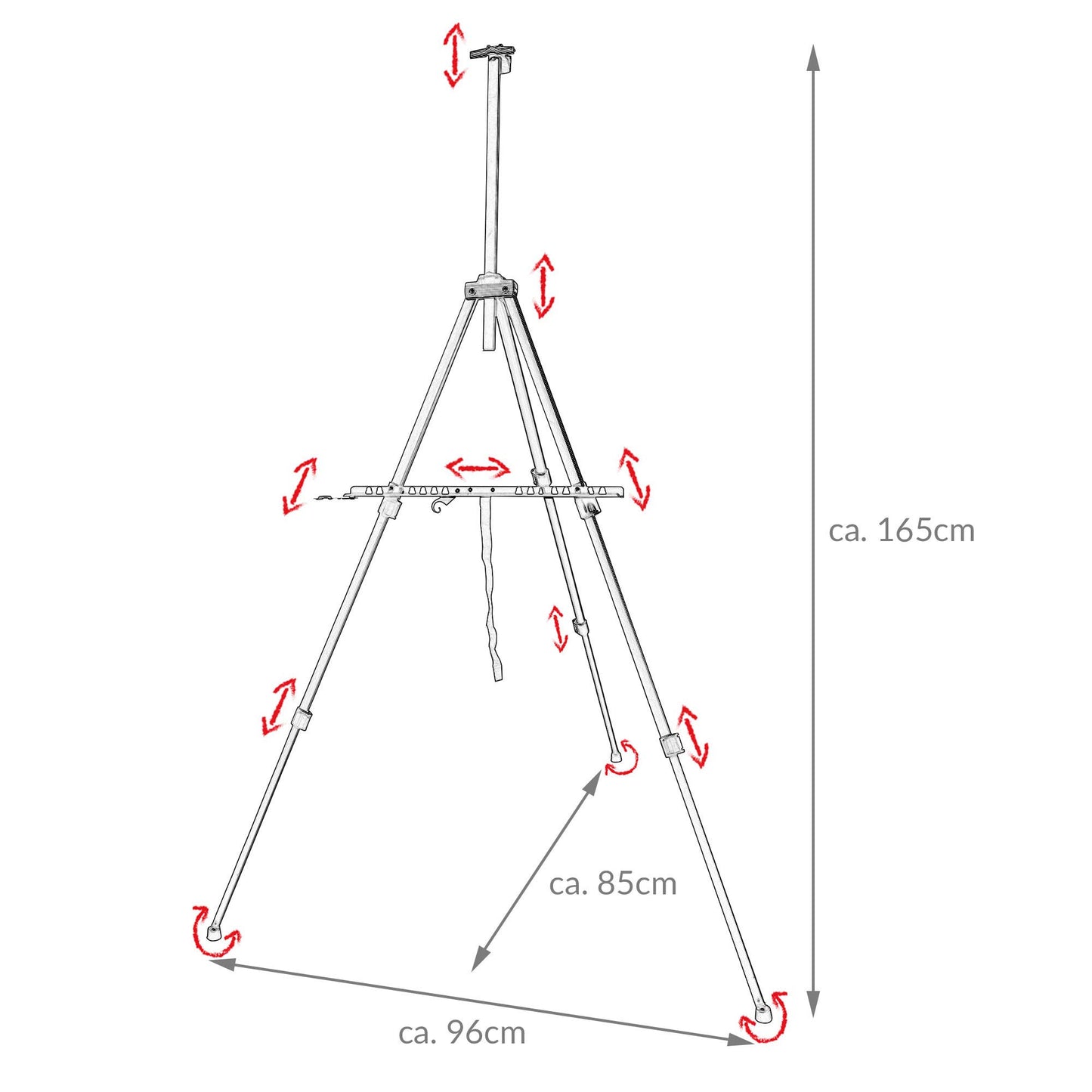 Artina Aluminium Staffelei tragbar - Staffelei fรผr Keilrahmen bis 82cm - Stabil & Ultraleicht 1kg Keilrahmen Staffelei groร faltbar - Feldstaffelei oder Tischstaffelei fรผr Keilrahmen - Paris