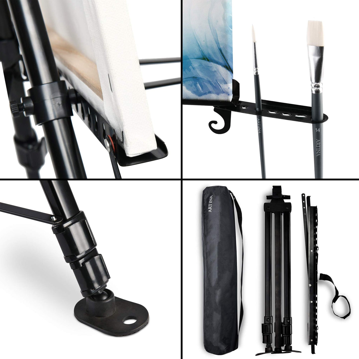 Artina Aluminium Staffelei tragbar - Staffelei fรผr Keilrahmen bis 82cm - Stabil & Ultraleicht 1kg Keilrahmen Staffelei groร faltbar - Feldstaffelei oder Tischstaffelei fรผr Keilrahmen - Paris