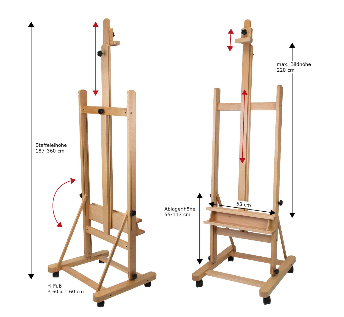 Paintersisters® Atelier Staffelei Lima - für Keilrahmen bis 220 cm, Studio-Staffelei aus massivem Buchenholz FSC®, Holzstaffelei