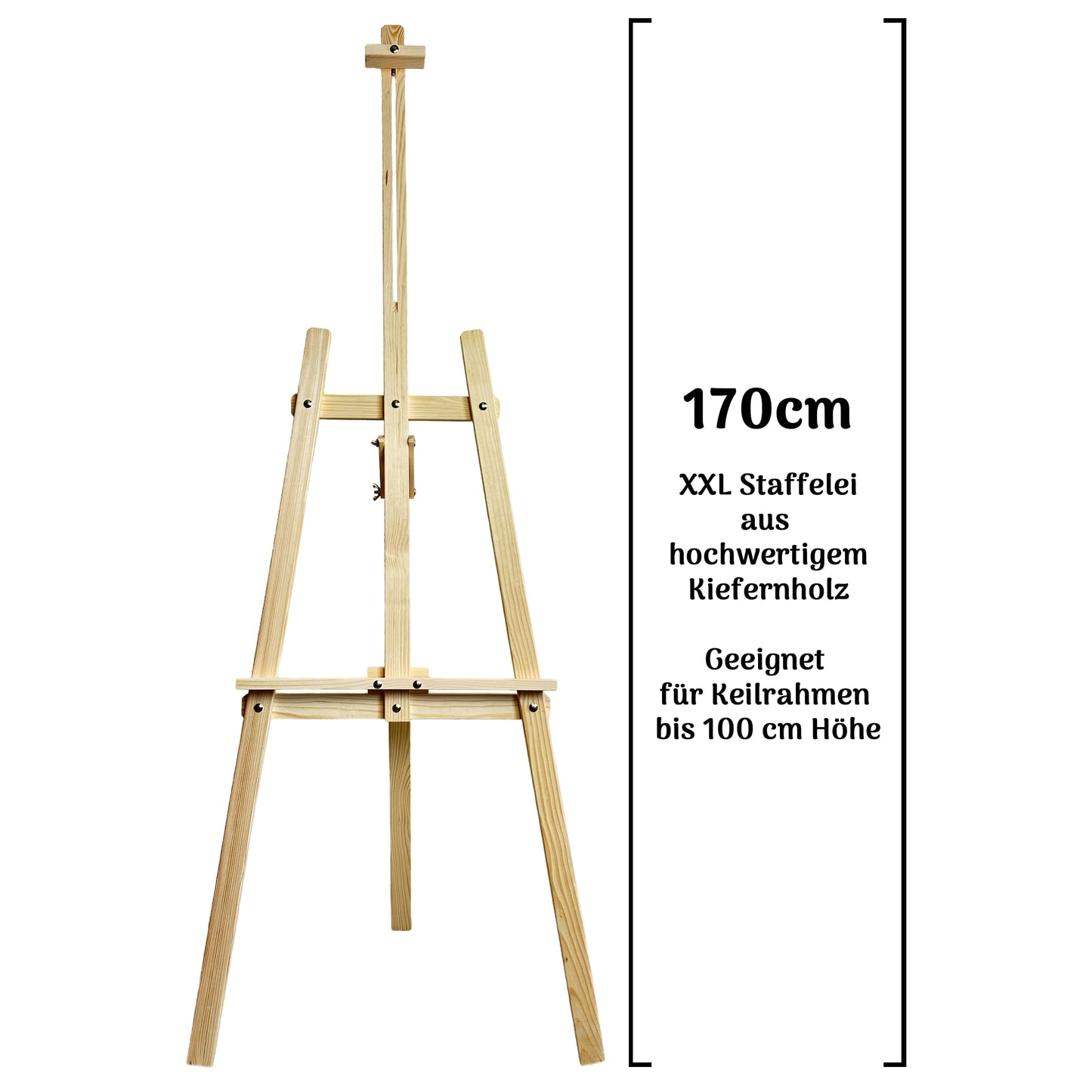 XXL Staffelei Groß 170 cm aus Kiefernholz für Leinwand bis 100 cm. Geeignet für Kinder und Erwachsene. Verstellbare Holzstaffelei für Hochzeit, Events, Kunstmalerei, Ausstellung, Außenwerbung
