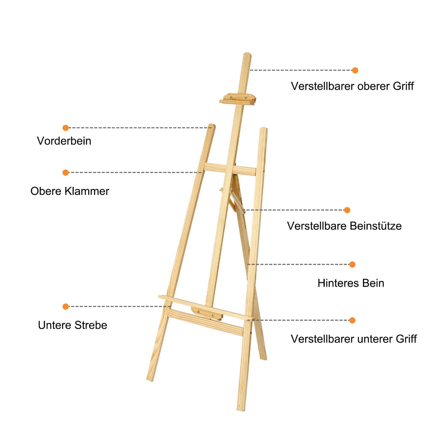MorNon Staffelei aus Holz Groß Atelierstaffelei Verstellbare Standstaffelei Feldstaffelei Holzstaffelei Leinwand Ständer für Kinder und Erwachsene