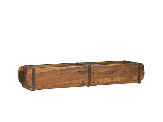 BigDean Alte Ziegelform 57x15x9,5 cm - Zweikammer - Vintage Holzkiste mit Metallbeschlägen - Echte, benutzte Form aus Indien aus Altholz gefertigt - Jedes Stück ein Unikat
